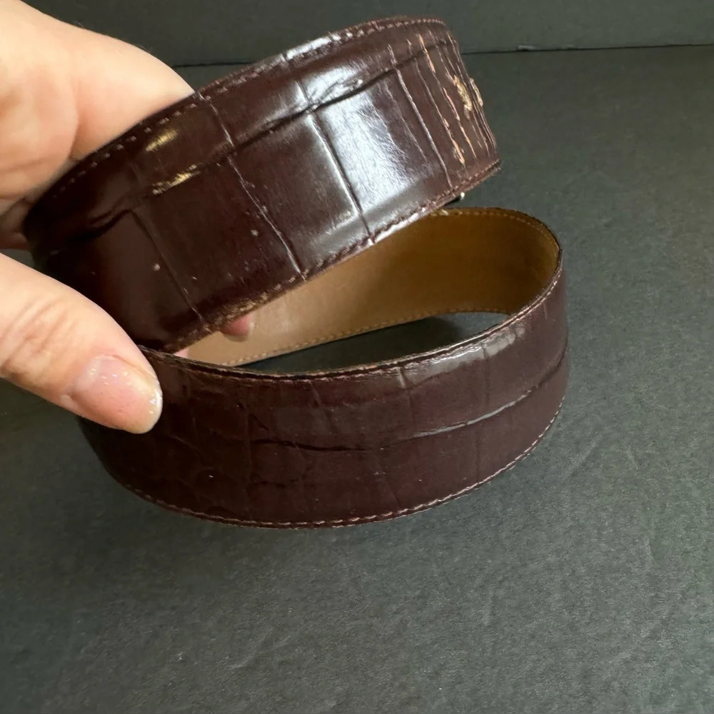 Vintage Nordstrom Brown Leather Belt Wide‎ Alligator Grain Womens Small / Medium